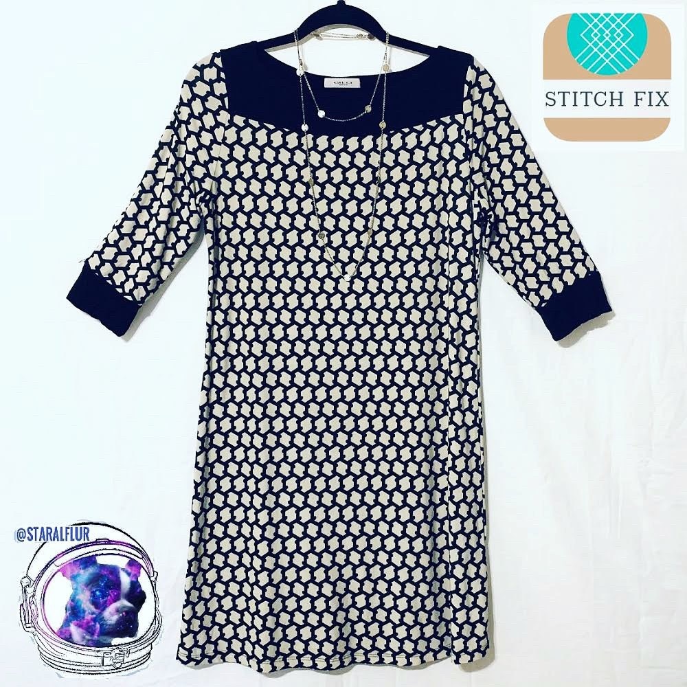 Stitch Fix Cream & Black Geometric Print Dress